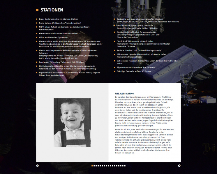 Website für Musiker: Sehr ausführliche Biografie mit Blätter-Navigation