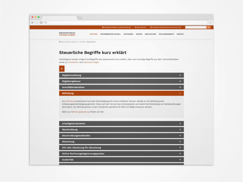 Steuerberaterin-Website: Umfangreiches Nachschlagewerk zu steuerlichen Begriffen